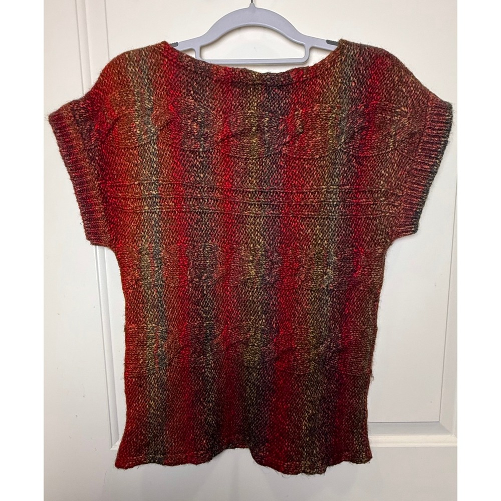 Fiore Blu Made in Italy Wool Blend Knit Top Red Rust Plaid Textured Sweater M